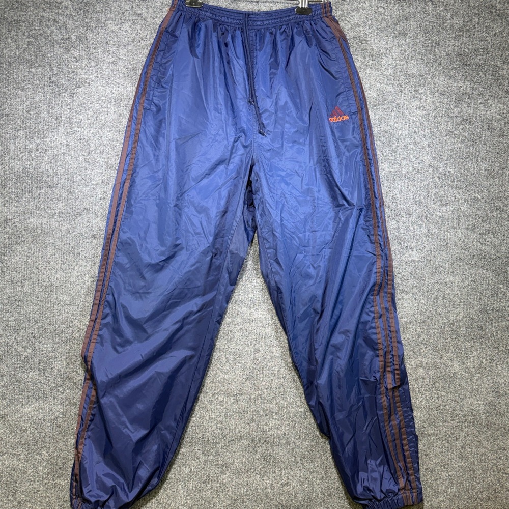 Adidas Track Pants Mens Large Blue Brown Stripe Nylon Windbreaker Vintage 90s